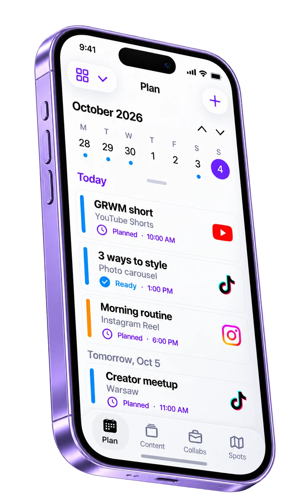 Creatimore planner screen
