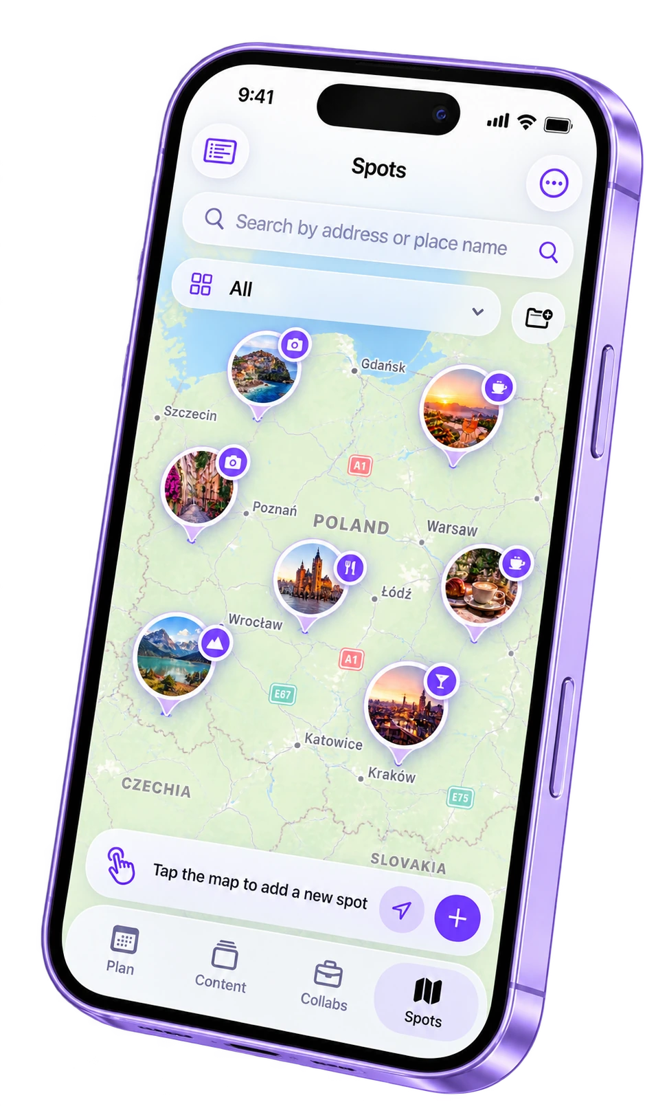 Creatimore 3D product illustration: spots map with saved locations