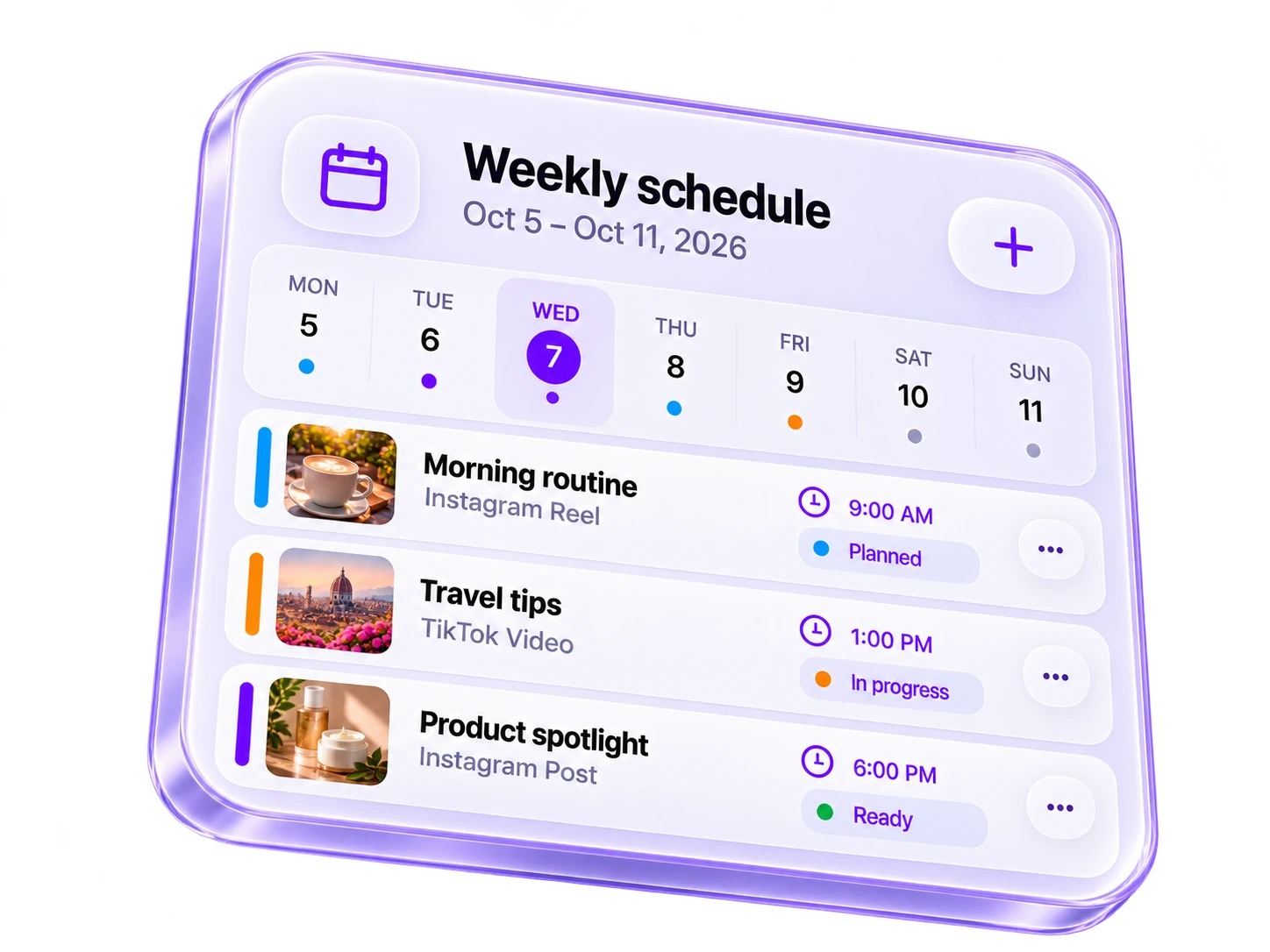Creatimore 3D product illustration: weekly schedule widget